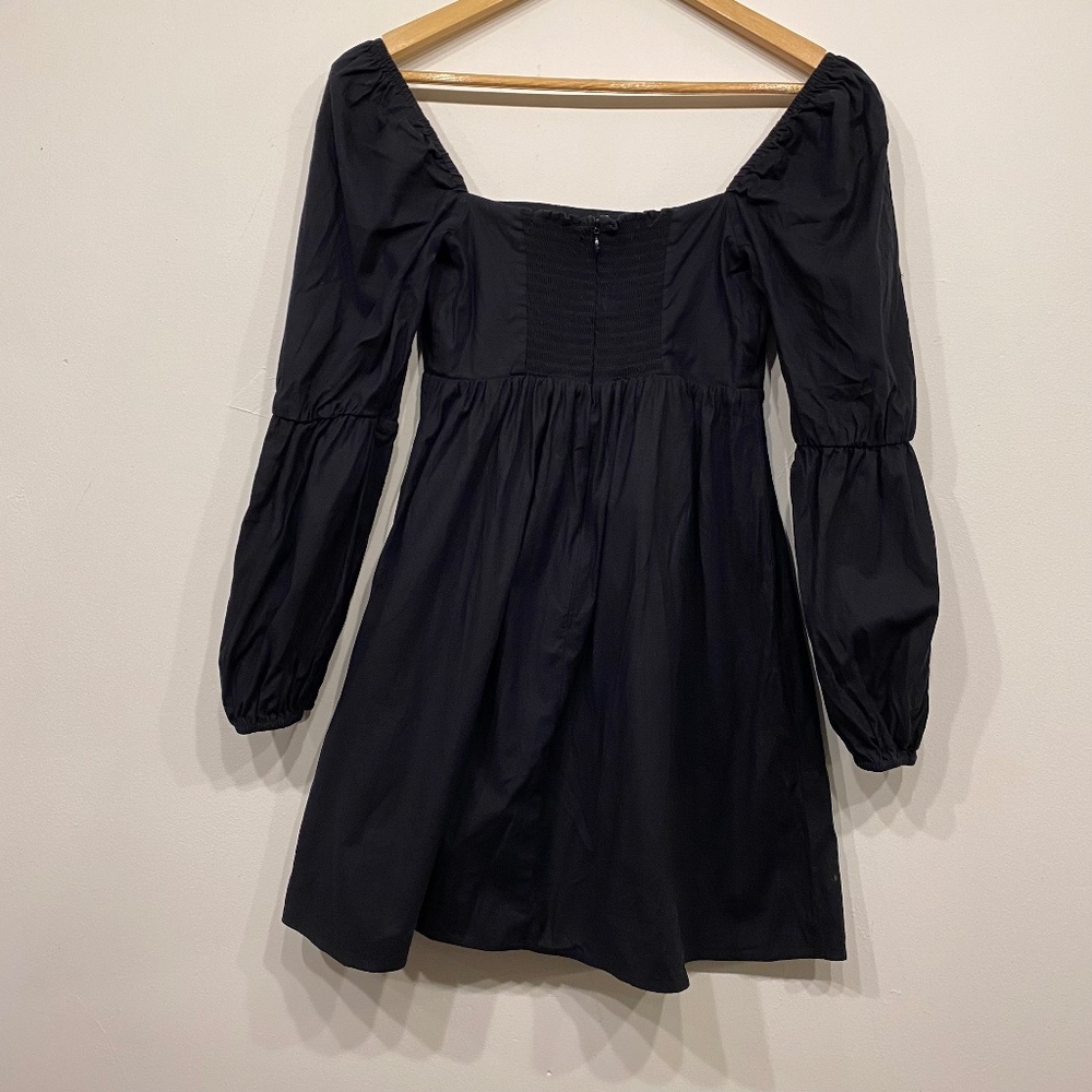 Reformation Michaela Coquette Square Neck Black Long Puff Sleeve Mini Dress 2 - Picture 4 of 7